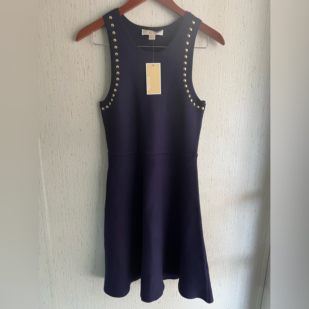 New Michael Kors Sleeveless Studded Knit Dress Size S Navy